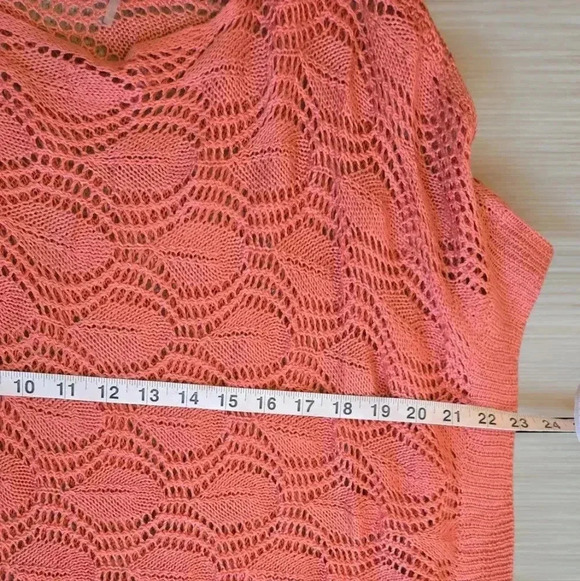 Ryu oversized boho style coral knit beach coverup tunic poncho top - Picture 9 of 11